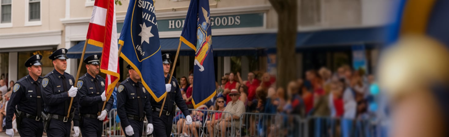 officers holding american flag